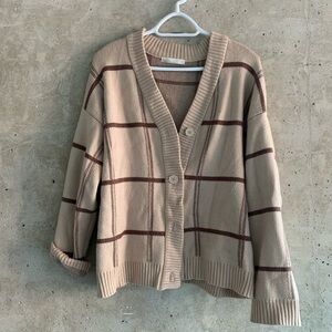 Oak + Fort Oversized Grid Button Front Cardigan, Birch Black, Size S